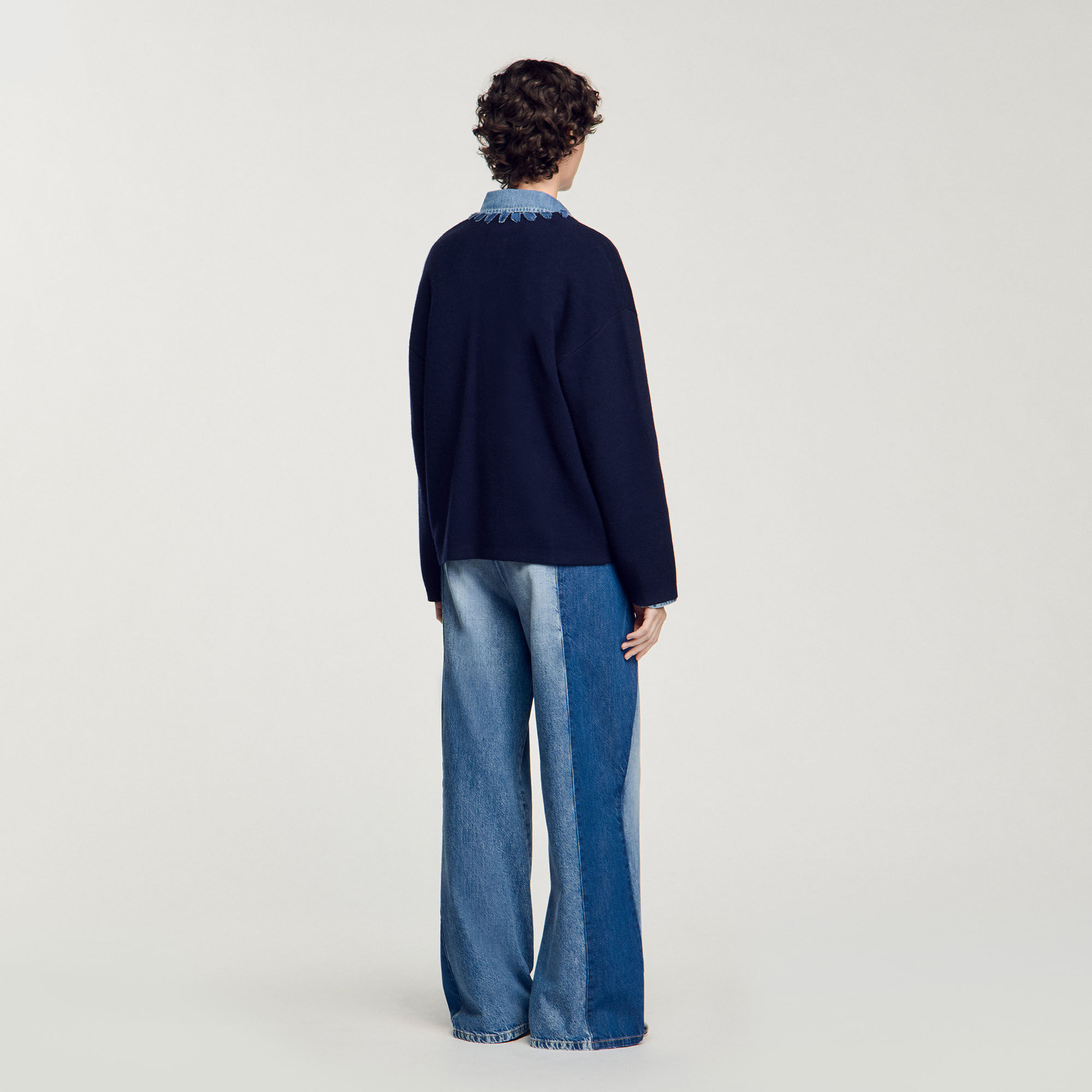 Cardigan con dettagli in denim