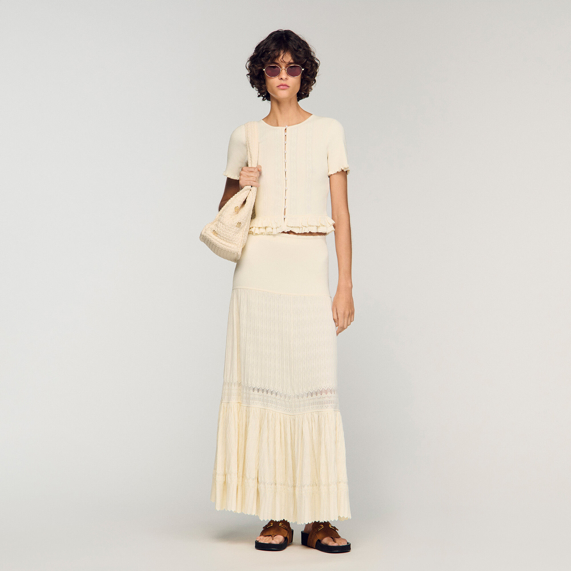 Cardigan in maglia con volant