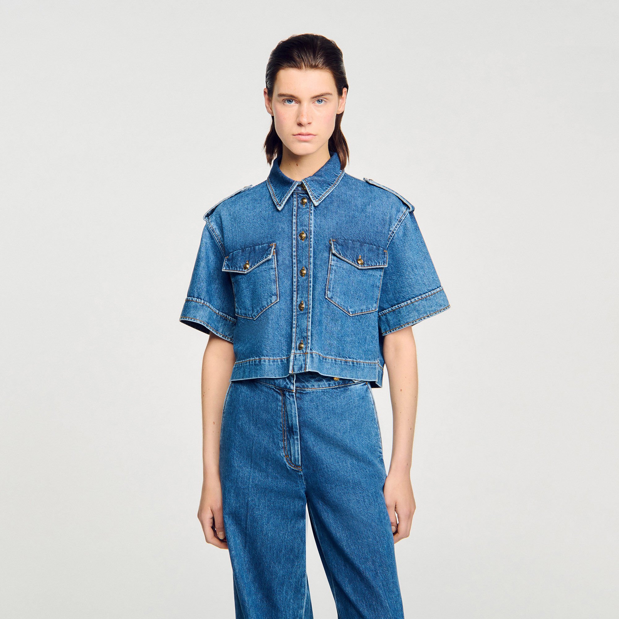 Camicia corta in denim