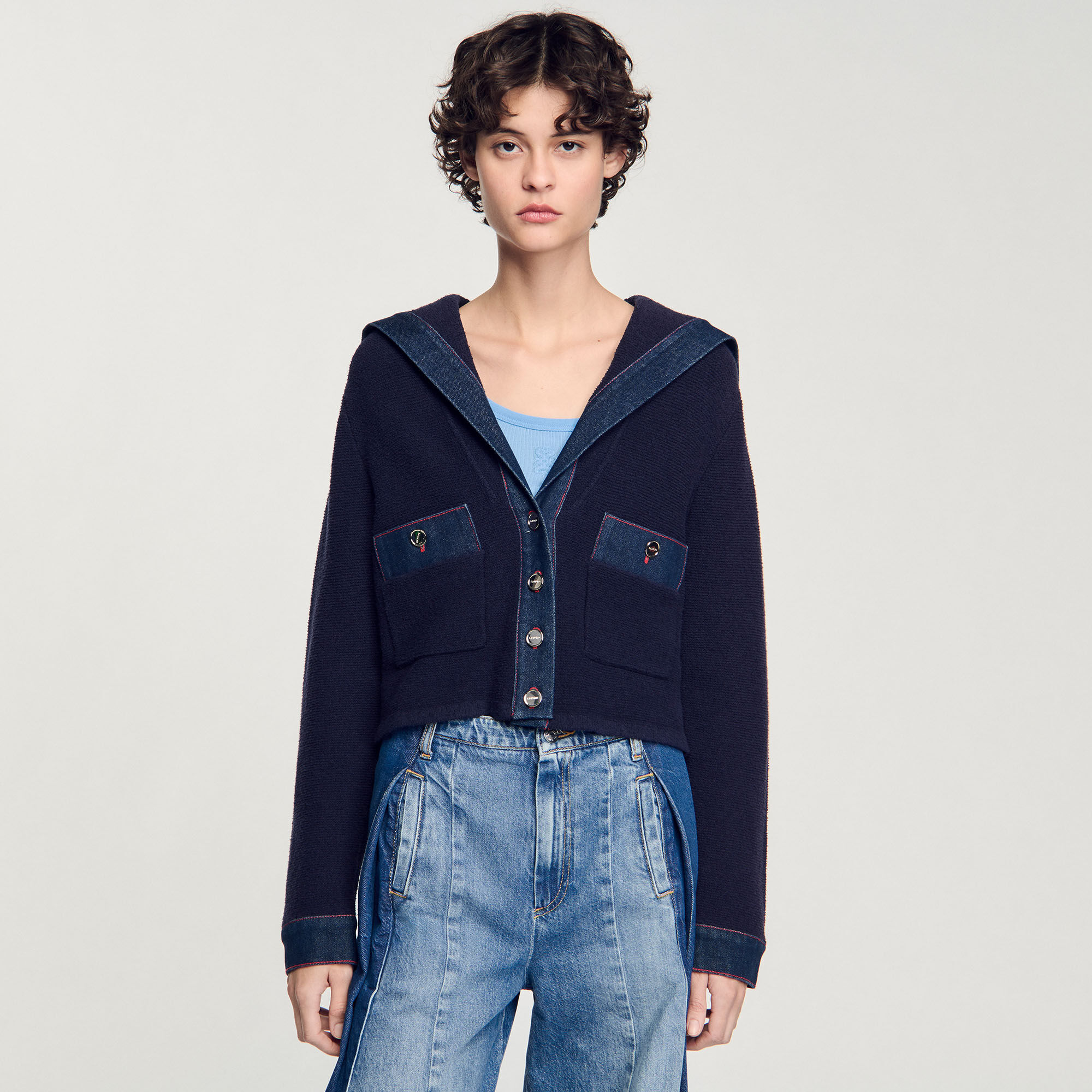 Cardigan con dettagli in denim