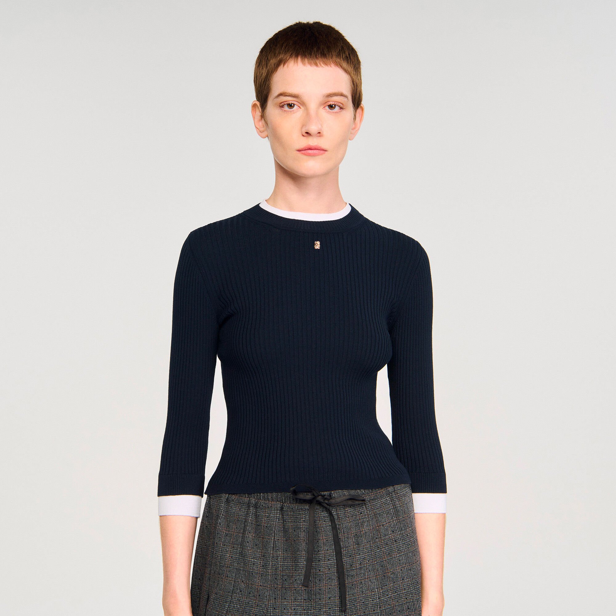Maglione trompe l'œil in lana mista