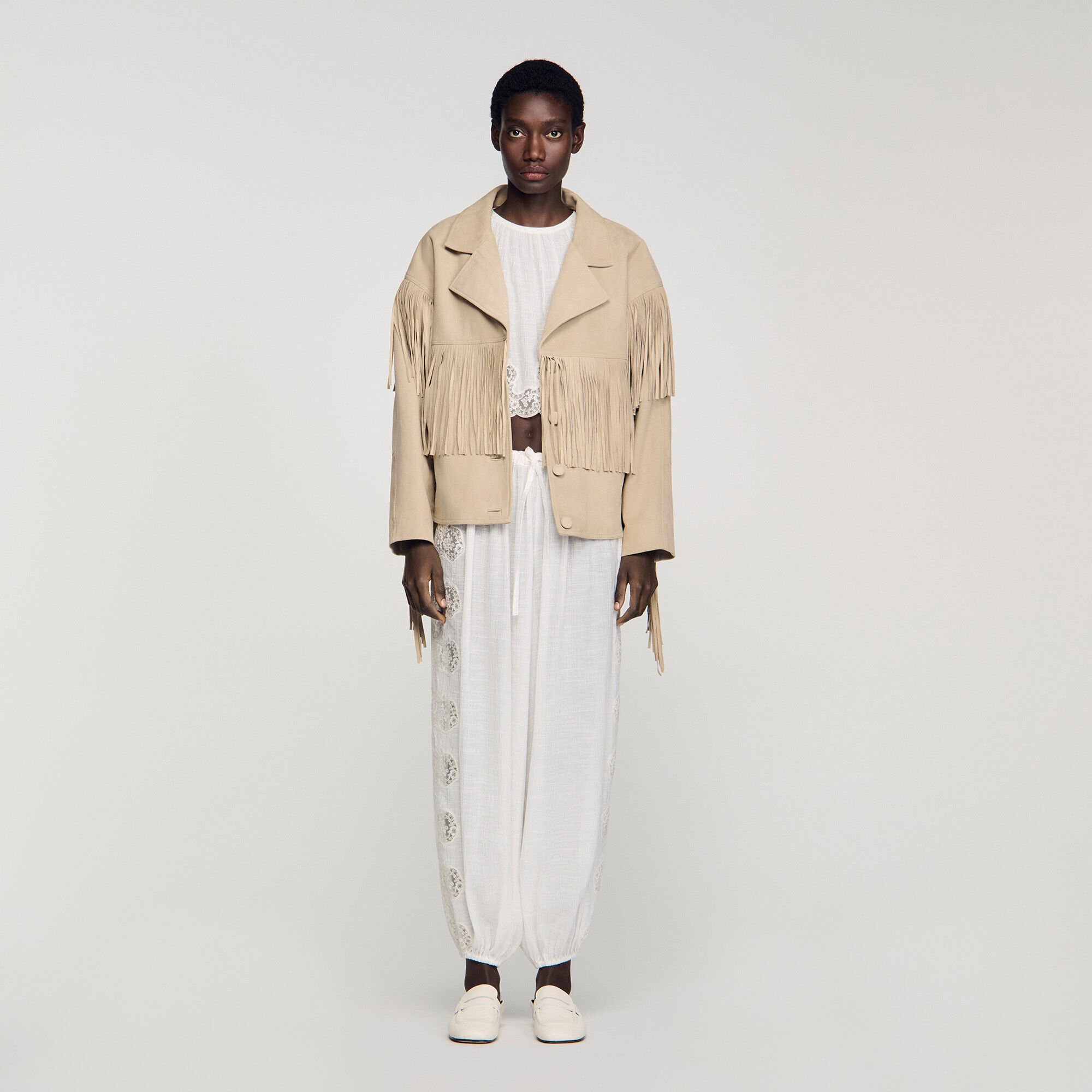 Giubbotto in scamosciato con frange