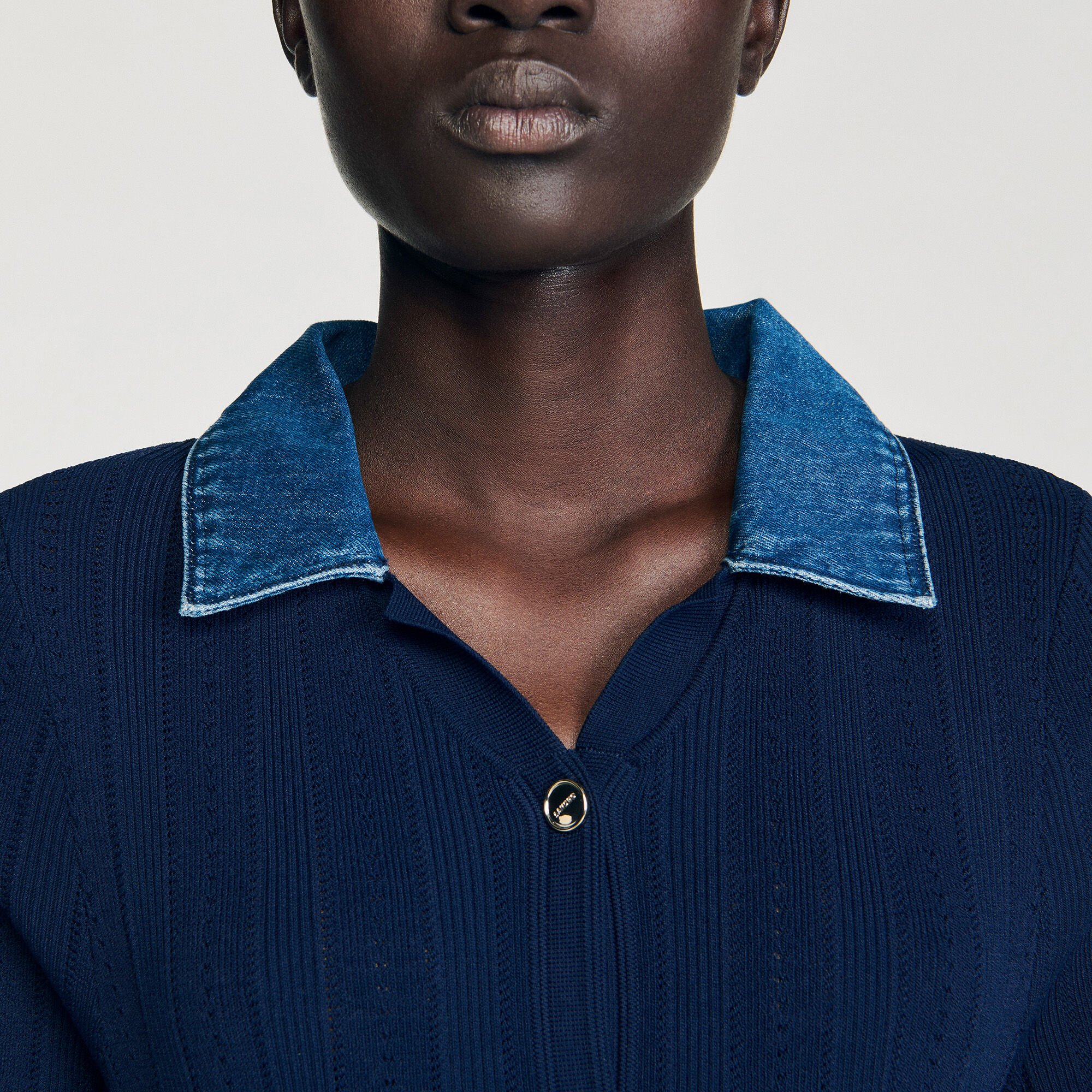 Abito lungo maglia colletto denim