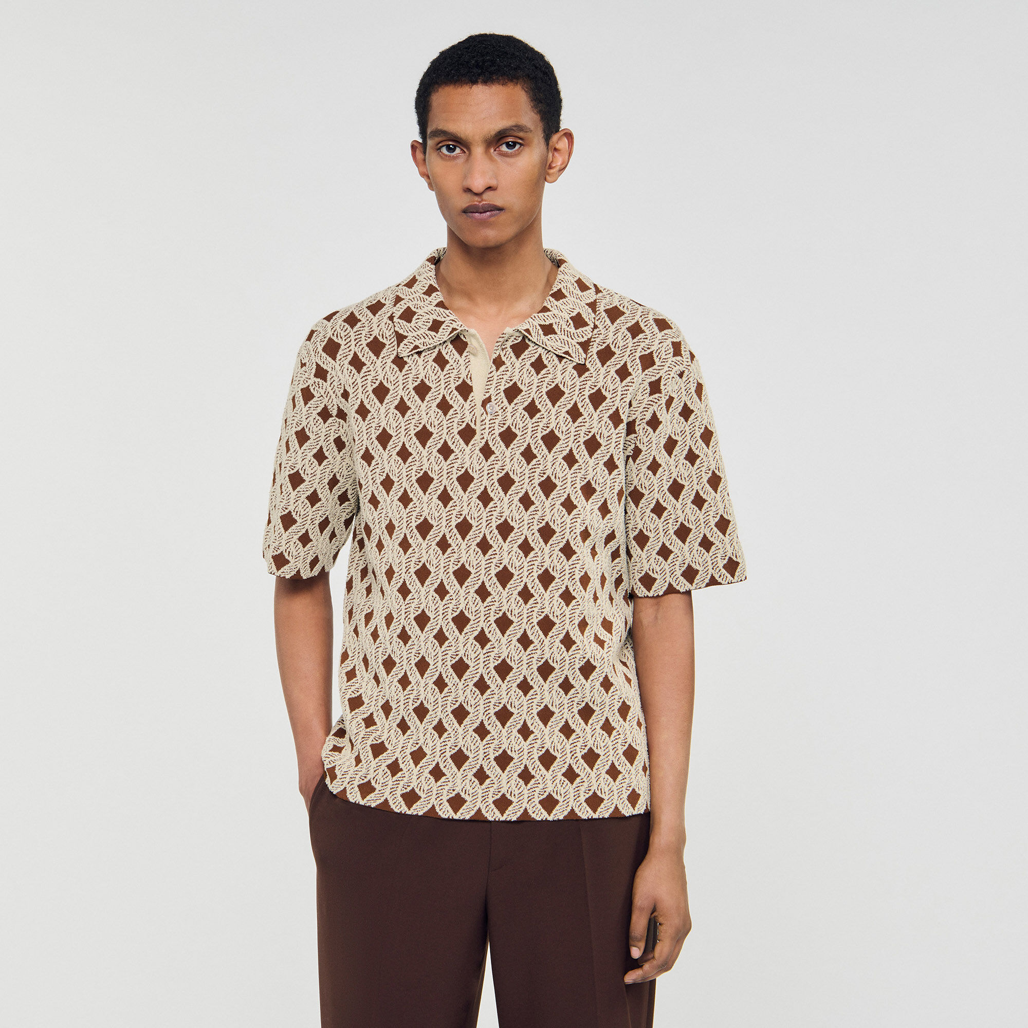 Camicia cardigan con jacquard a corda