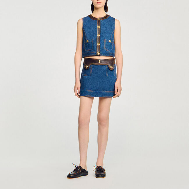 Top in denim e pelle - Donna | Sandro