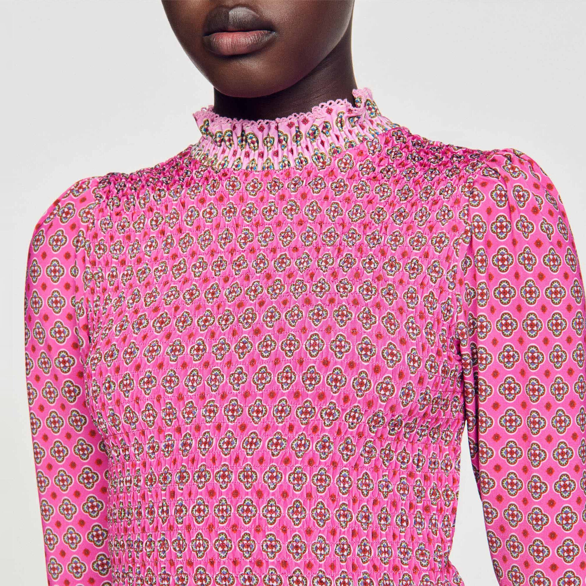 T-shirt a punto smock con stampa