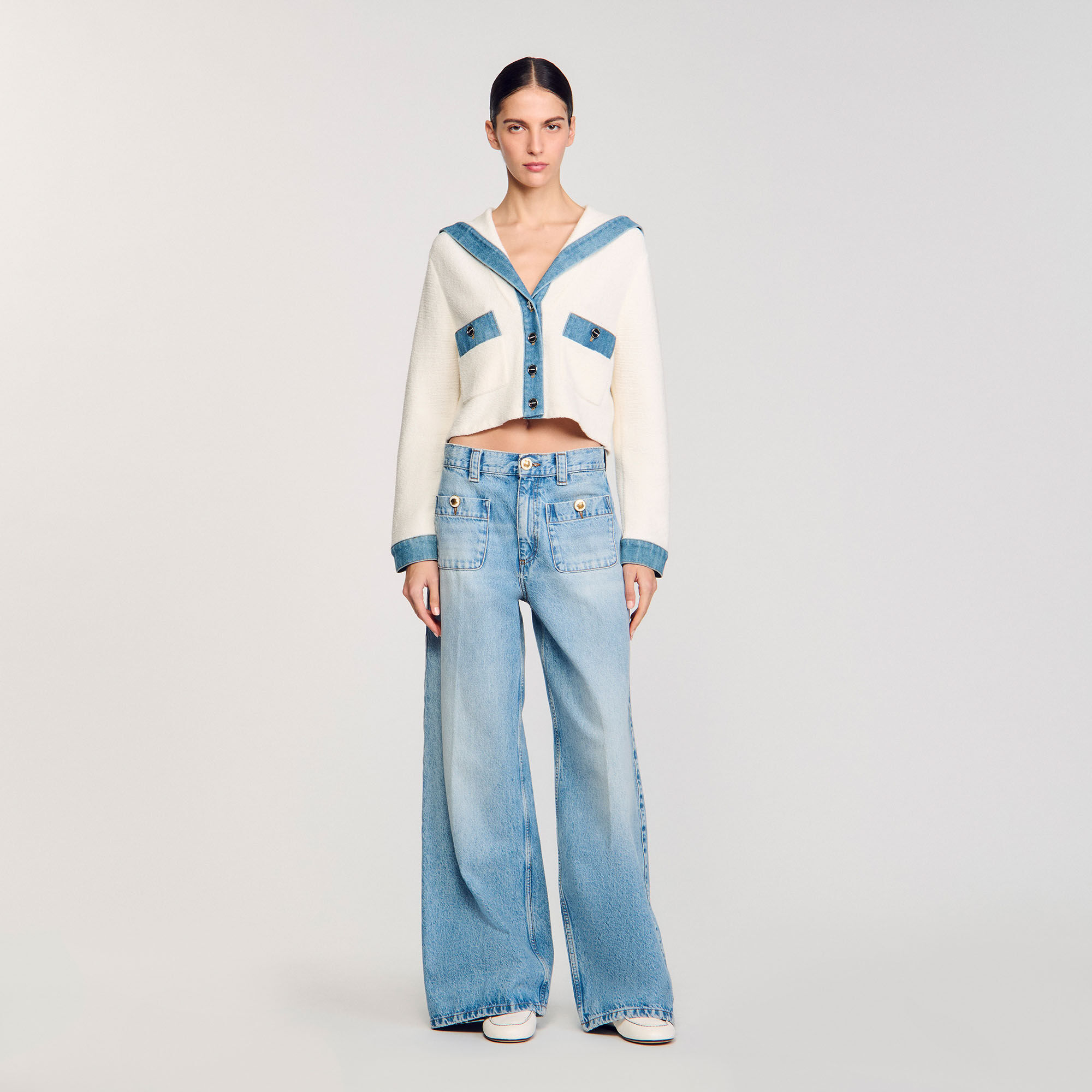 Cardigan con dettagli in denim