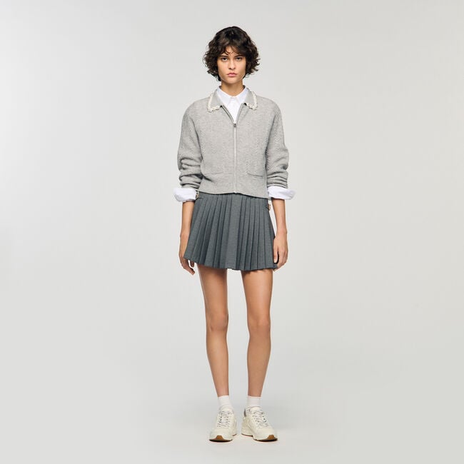 Cardigan con colletto di perle