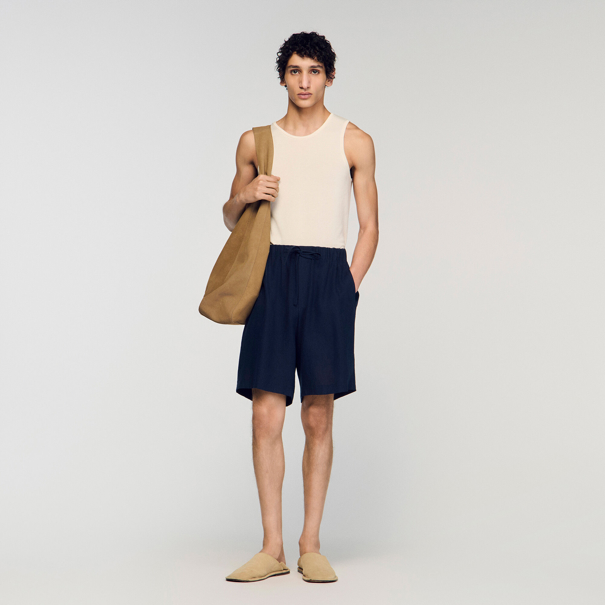 Shorts in lino con vita elastica