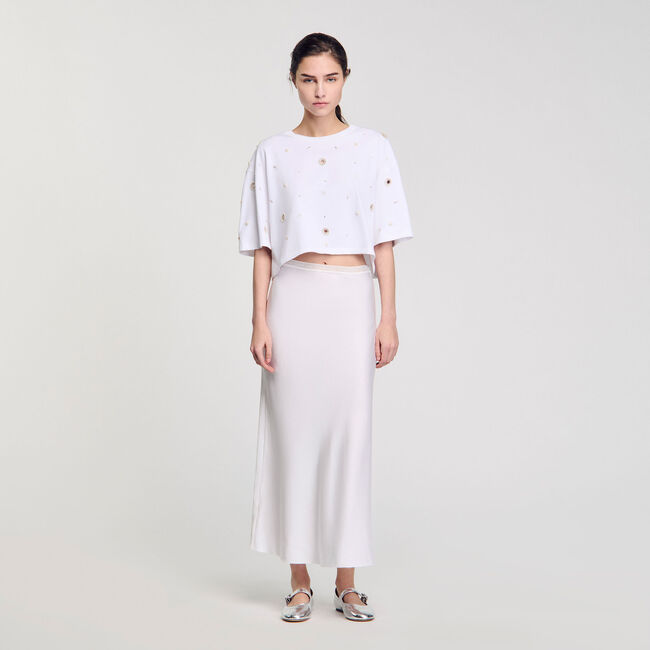 T-shirt corta con perline