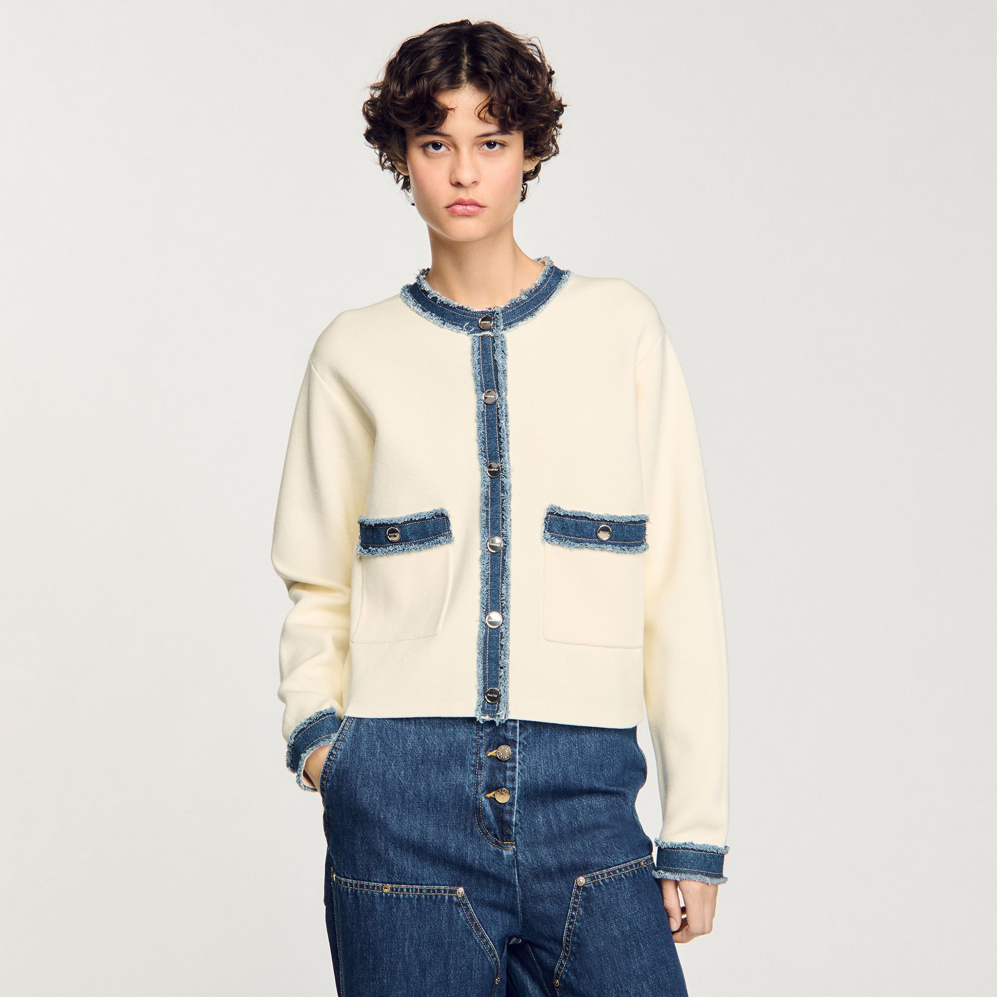 Cardigan con dettagli in denim