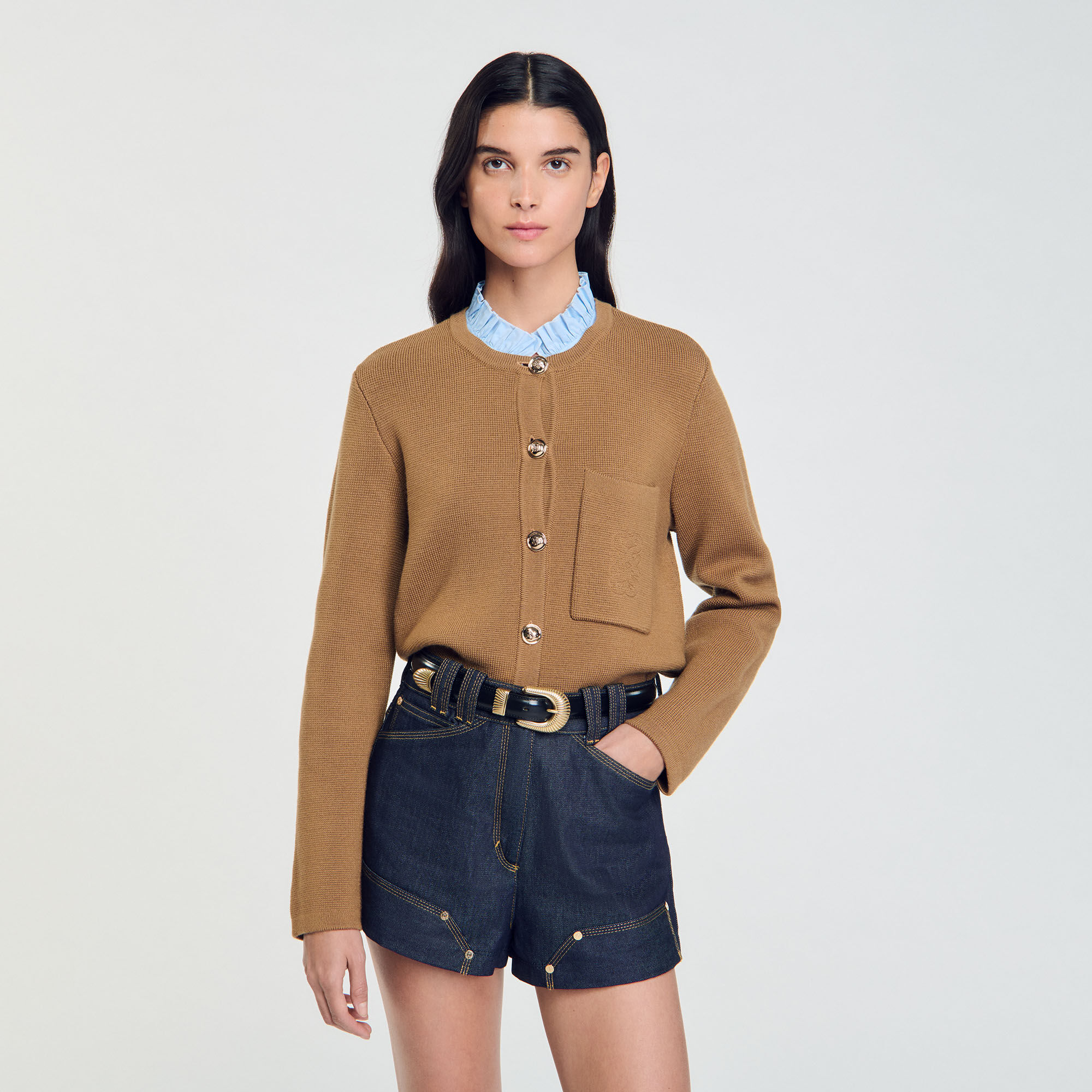 Cardigan con colletto dotato di volant