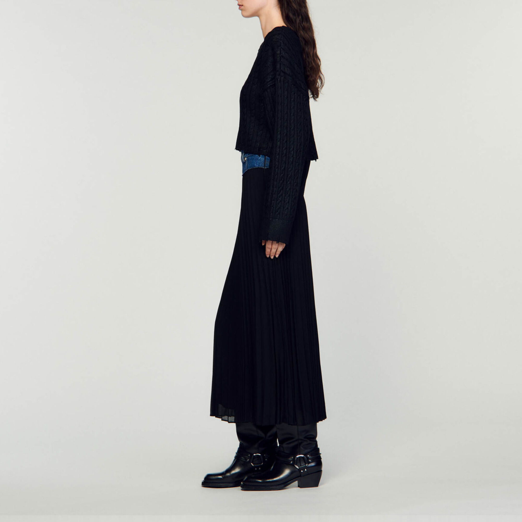 Gonna lunga in denim plissettata