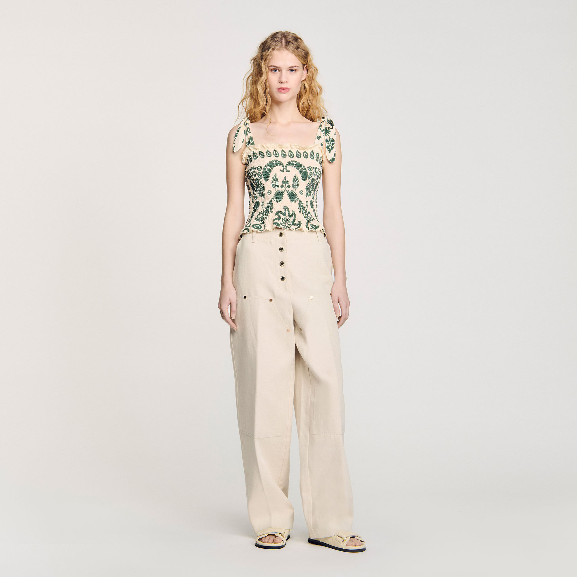 Top a punto smock stampa floreale