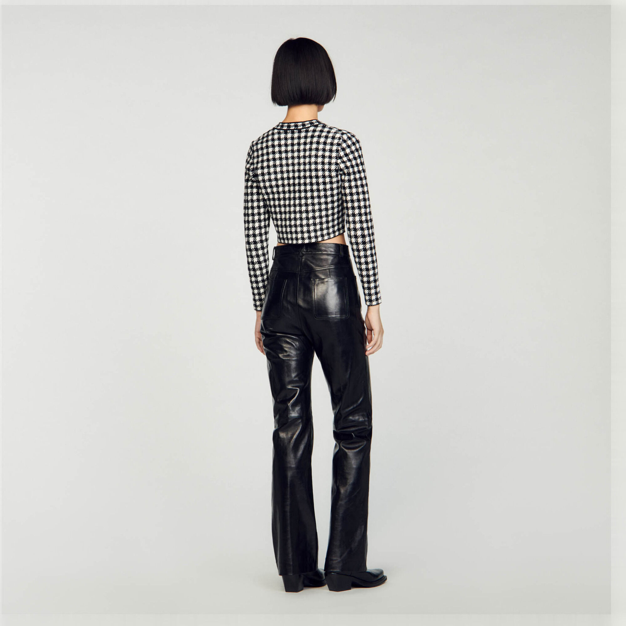 Cardigan corto motivo jacquard vichy