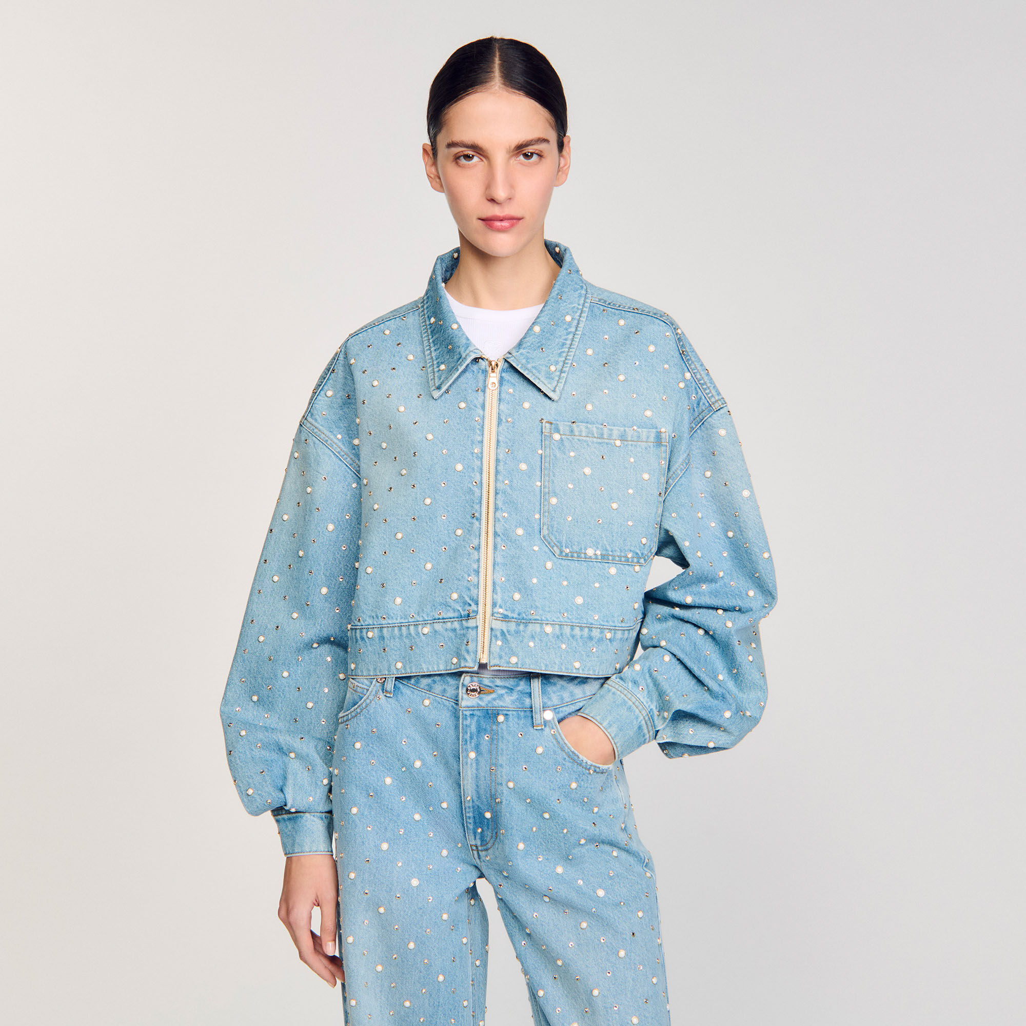 Giubbotto di jeans strass e perline