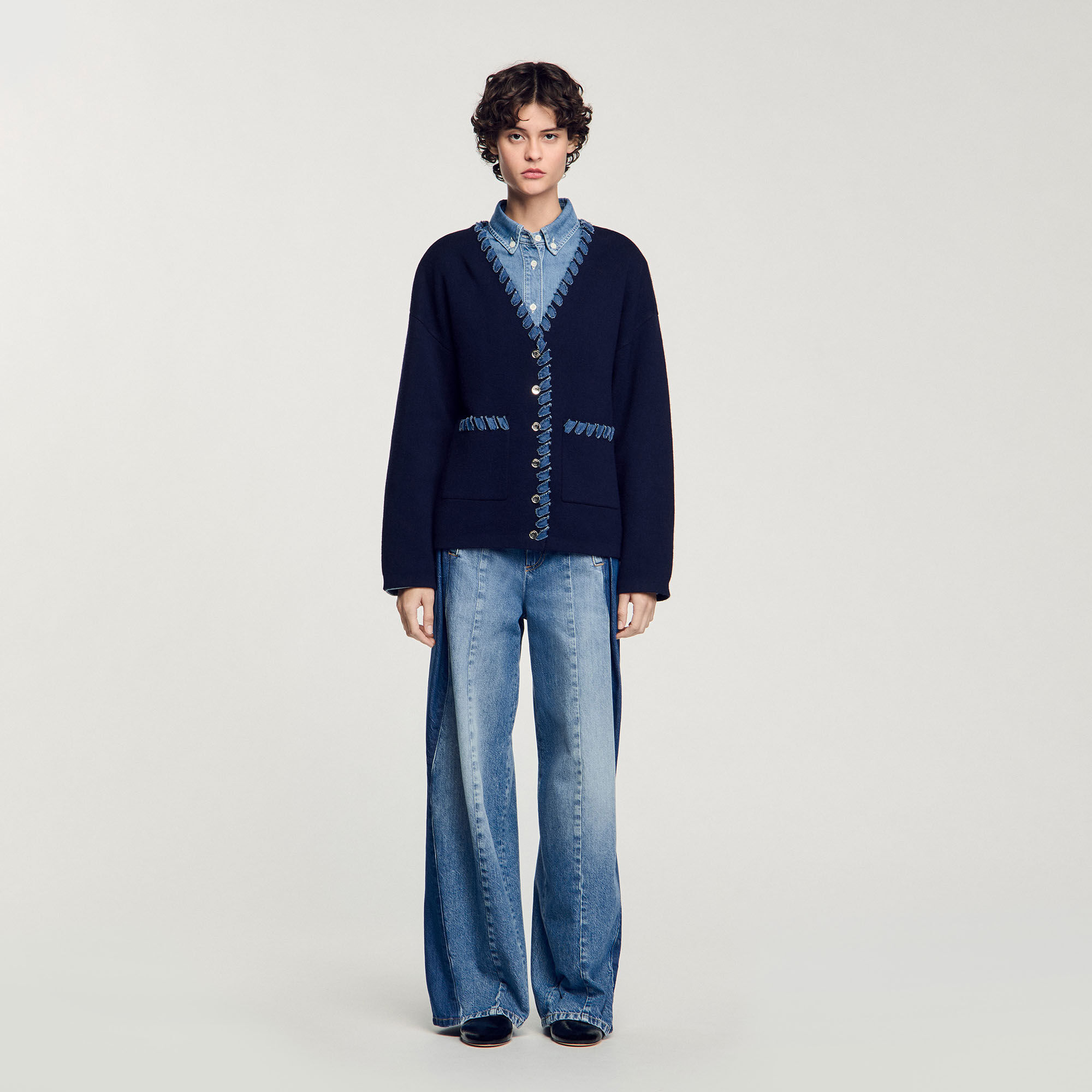Cardigan con dettagli in denim