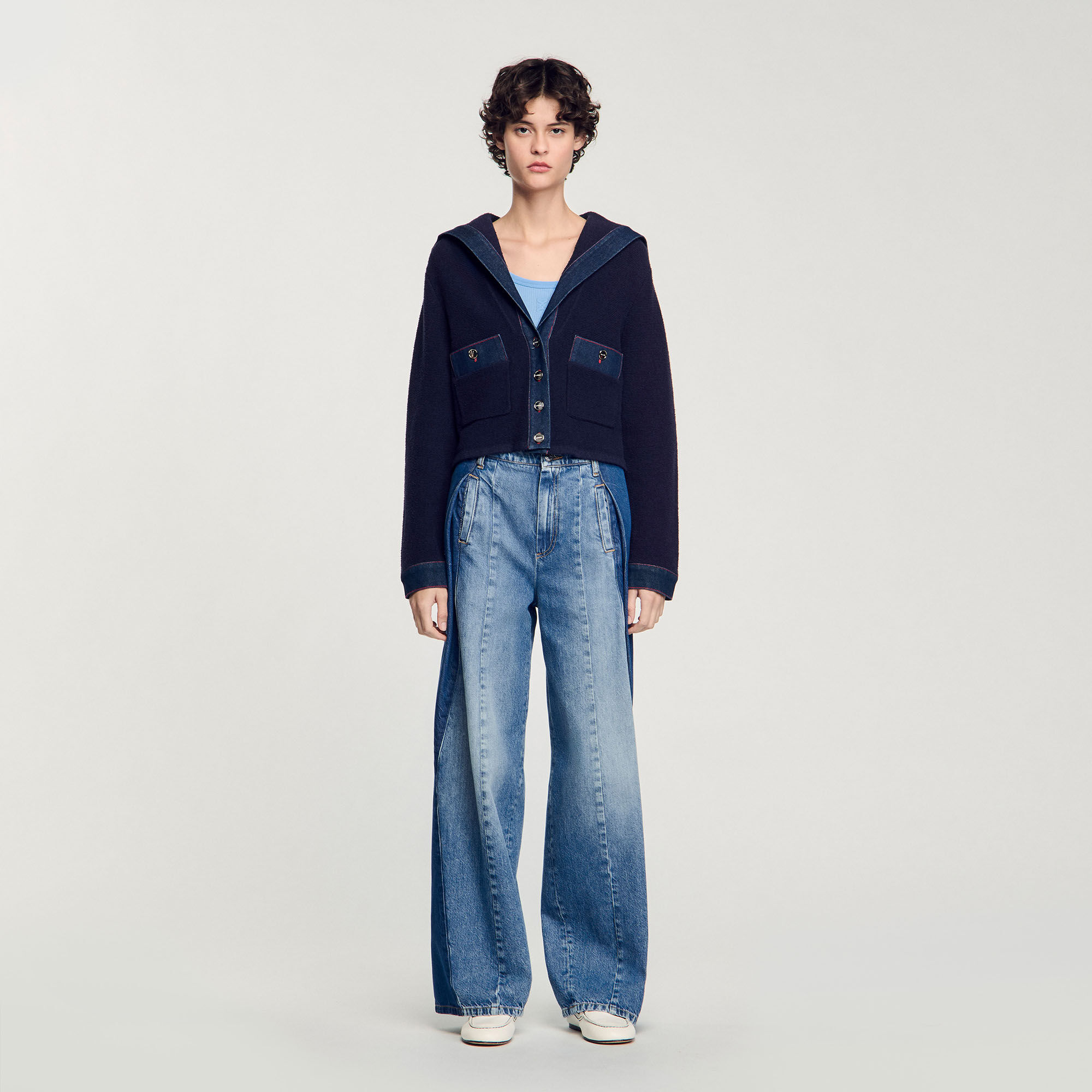 Cardigan con dettagli in denim