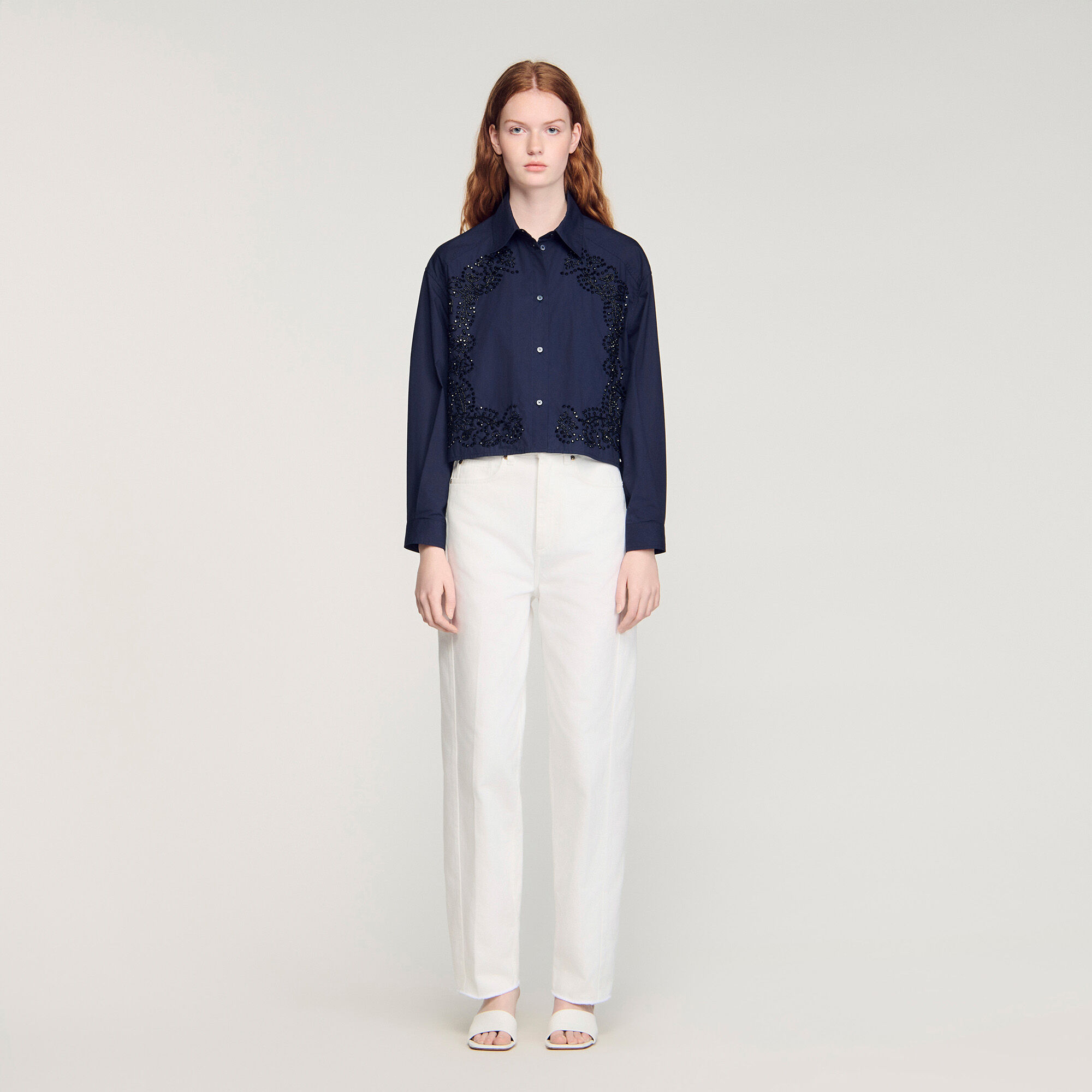 Camicia in cotone ricamata a fiori