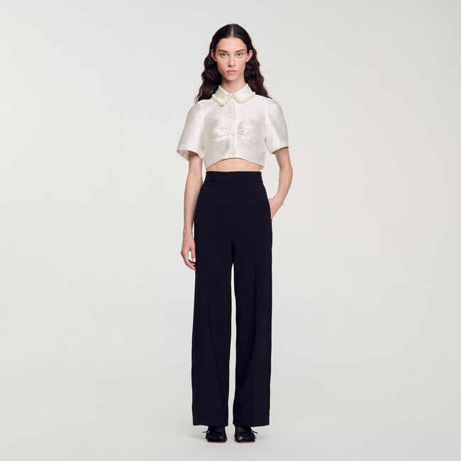 Camicia corta in raso con perline