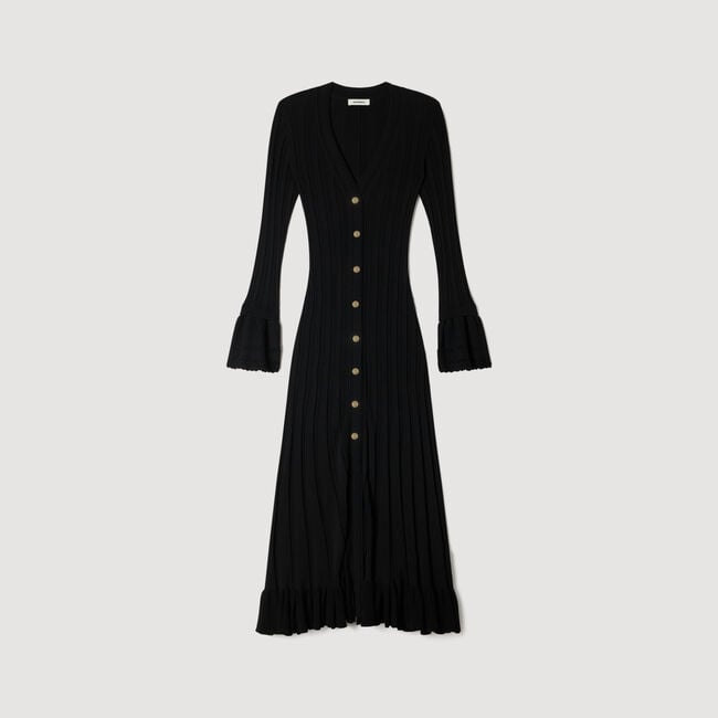 Abito lungo in maglia con volant