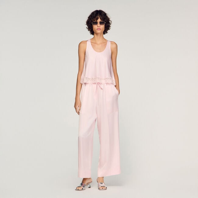 Top in raso con pizzo