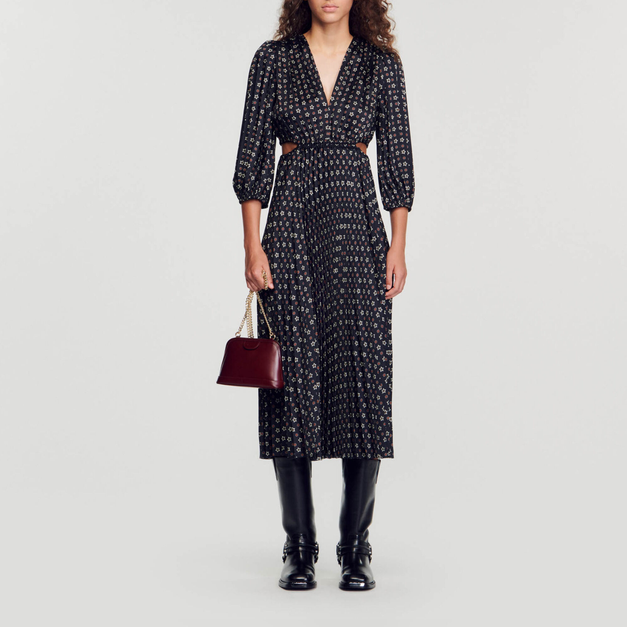 Abito lungo plissettato e stampato