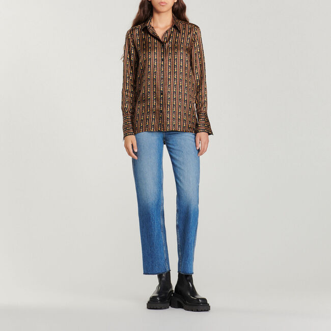 Camicia fluida con stampa fiori e righe