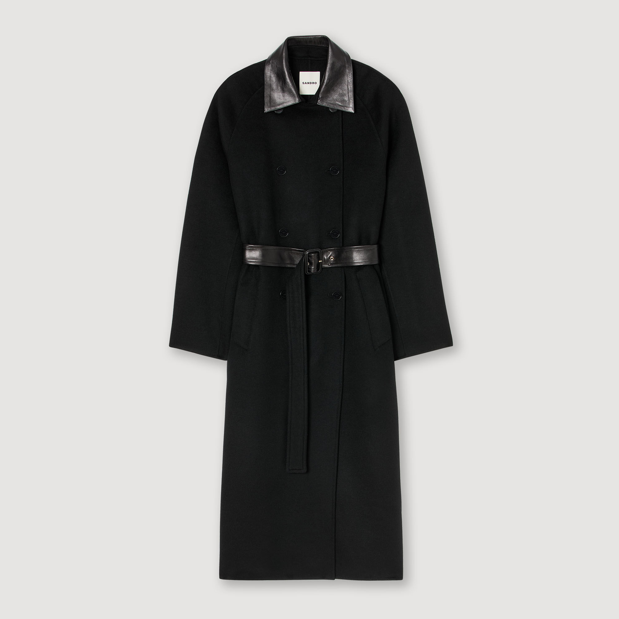 Cappotto lungo in lana e pelle