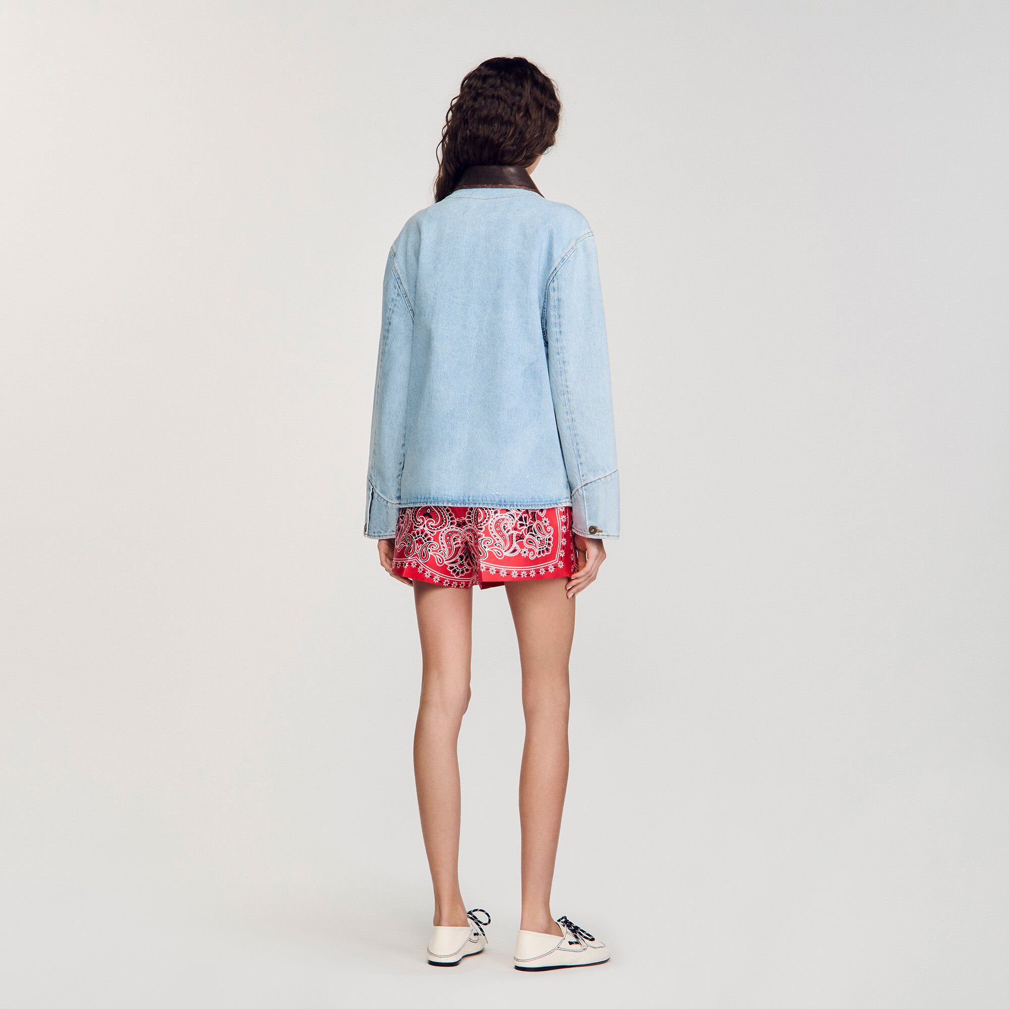 Giubbotto jeans colletto in pelle