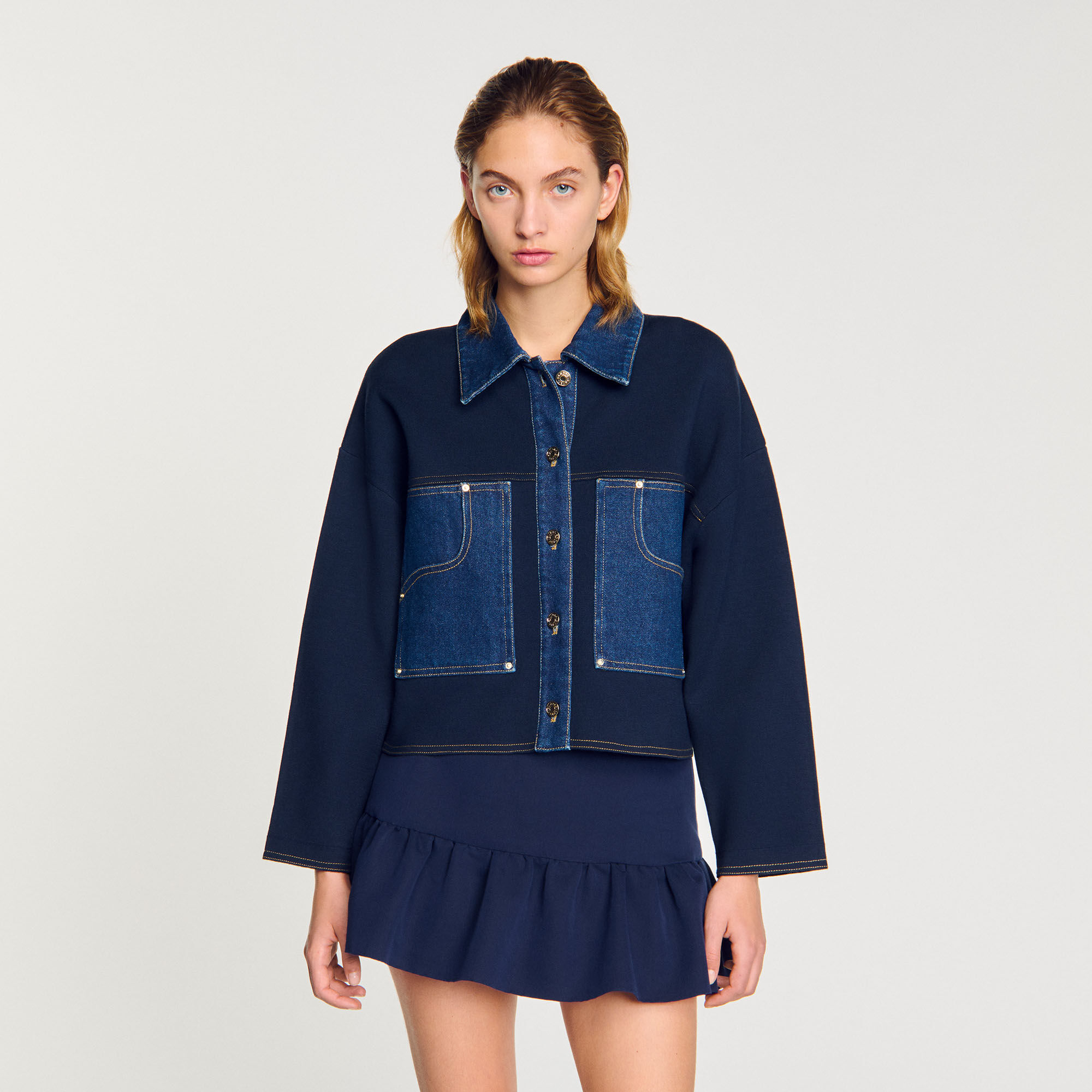 Cardigan con dettagli in denim