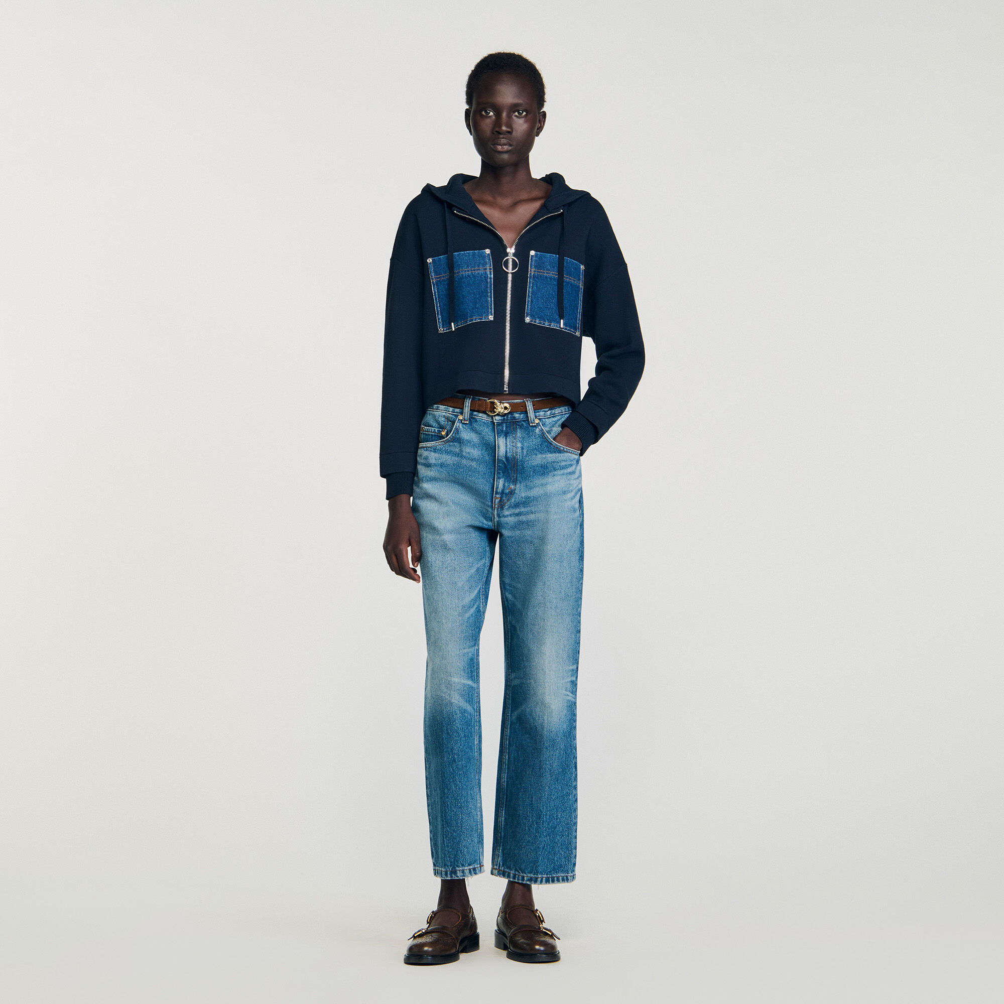 Felpa in maglia e denim