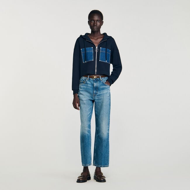Felpa in maglia e denim