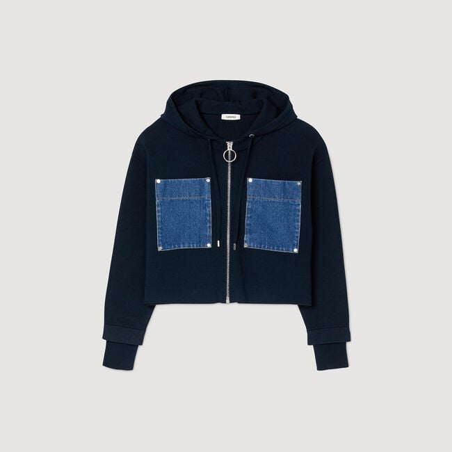 Felpa in maglia e denim