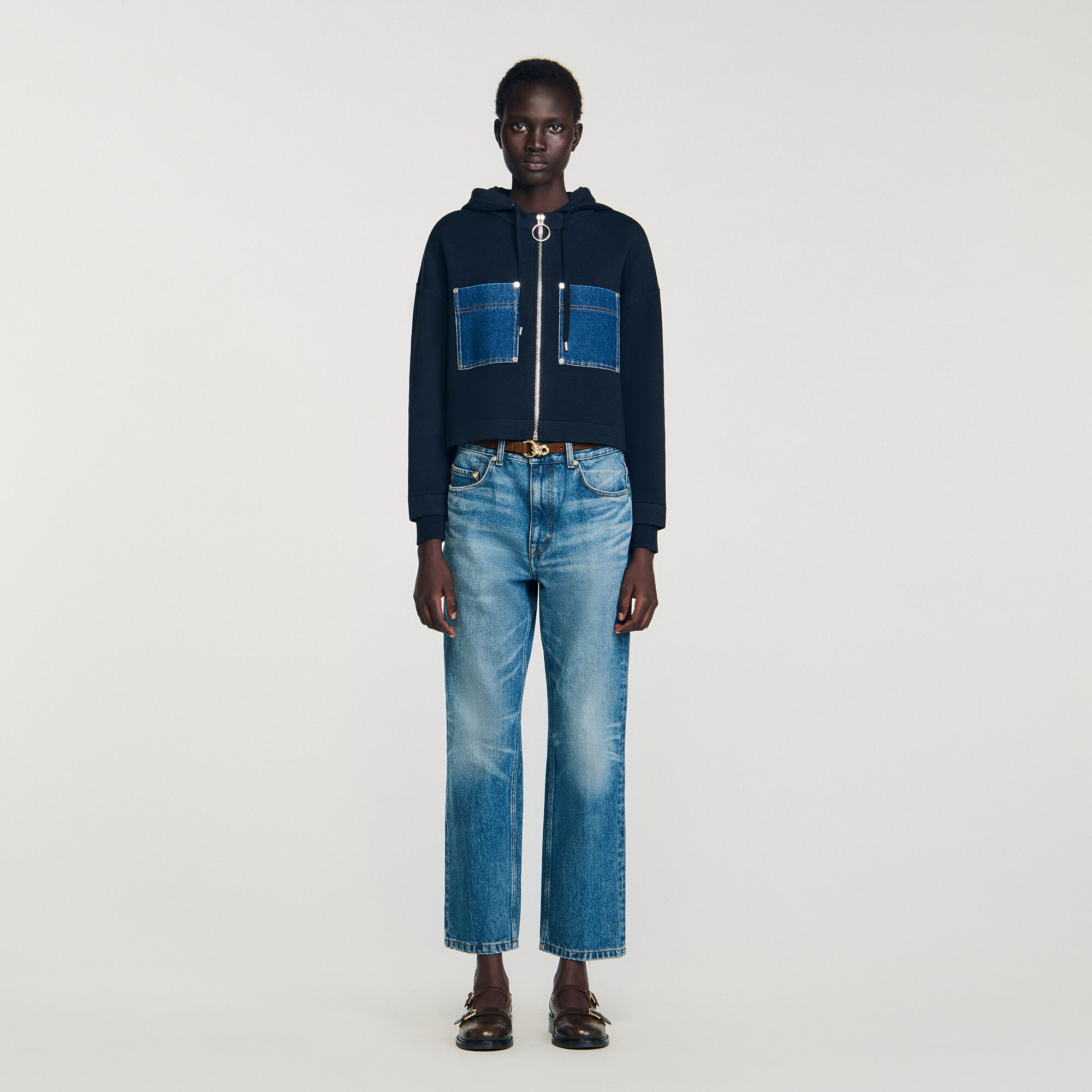 Felpa in maglia e denim