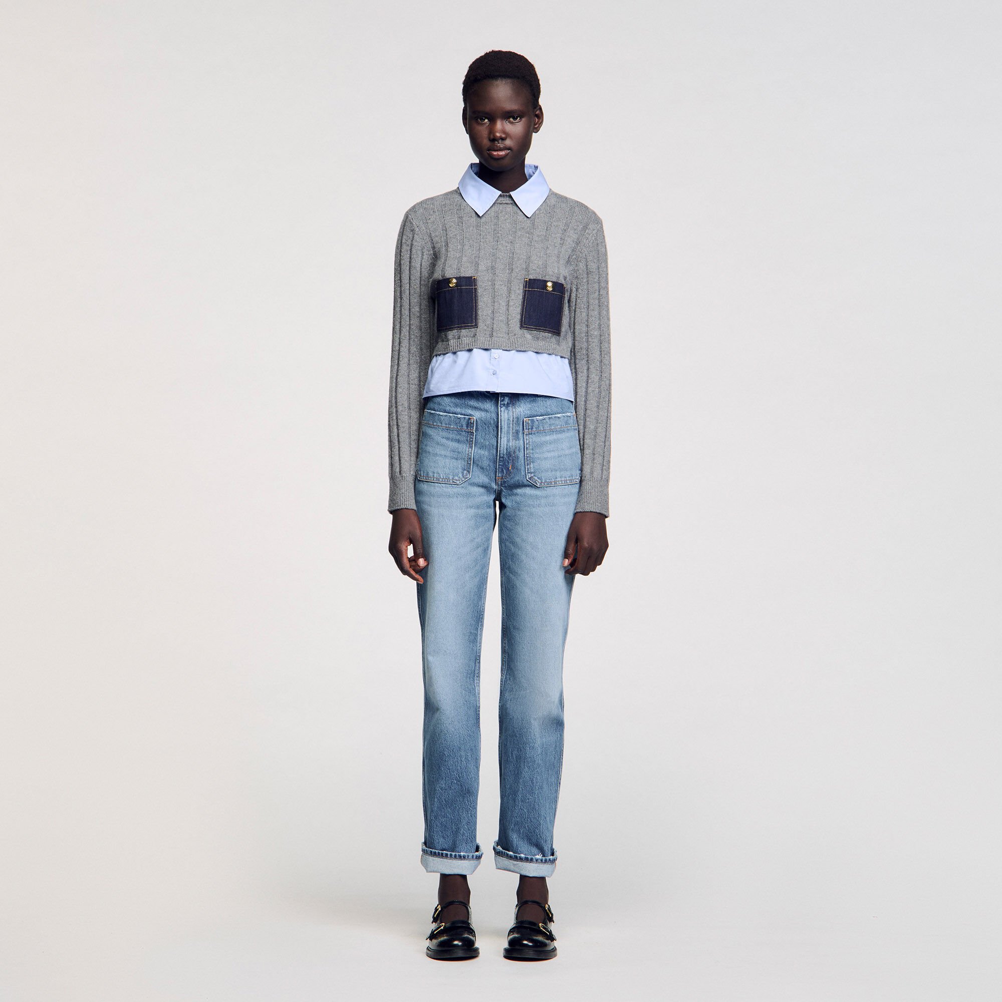 Maglione corto in lana e cashmere