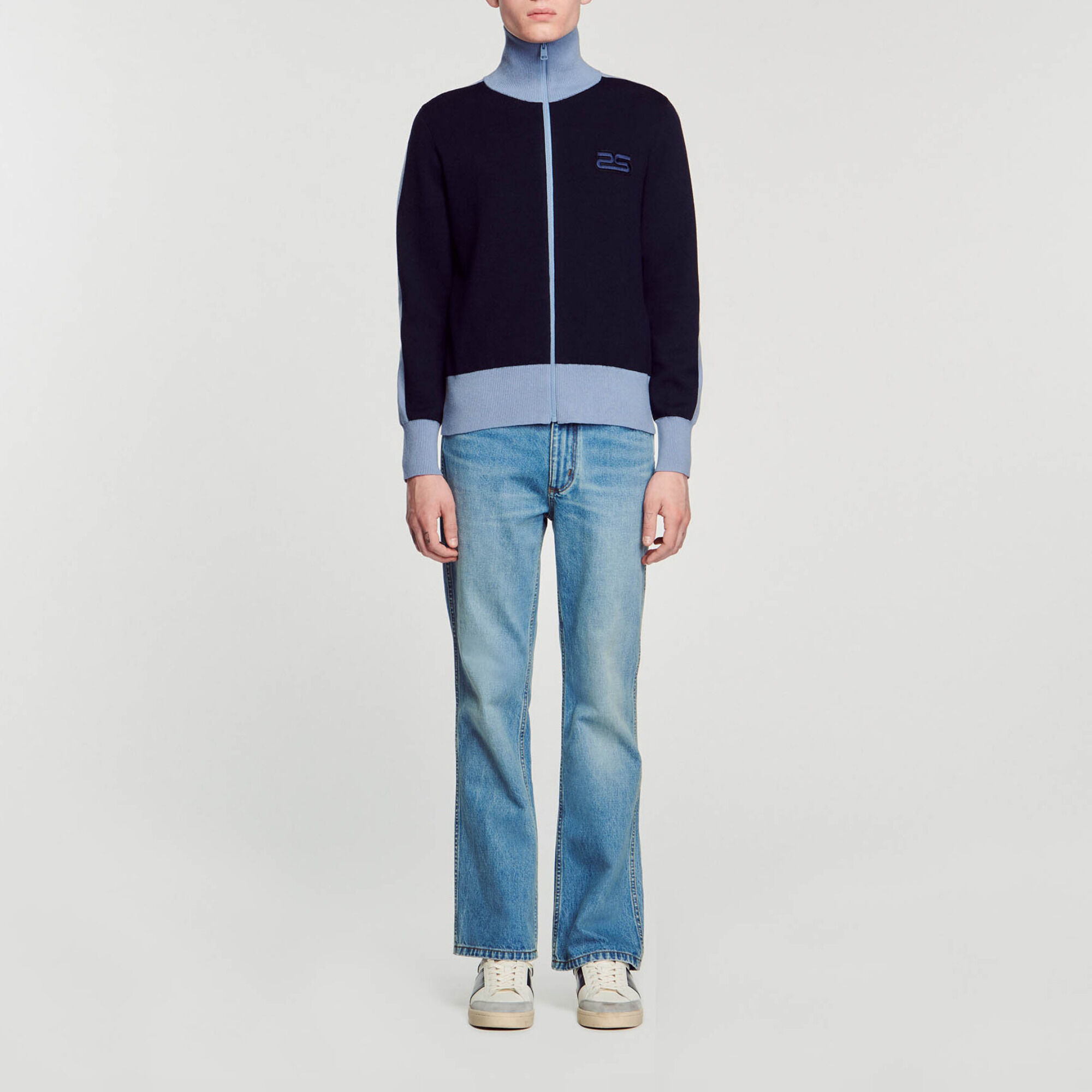 Cardigan bicolore in maglia