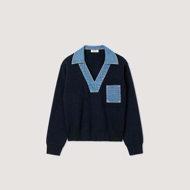 Maglione con dettagli in denim