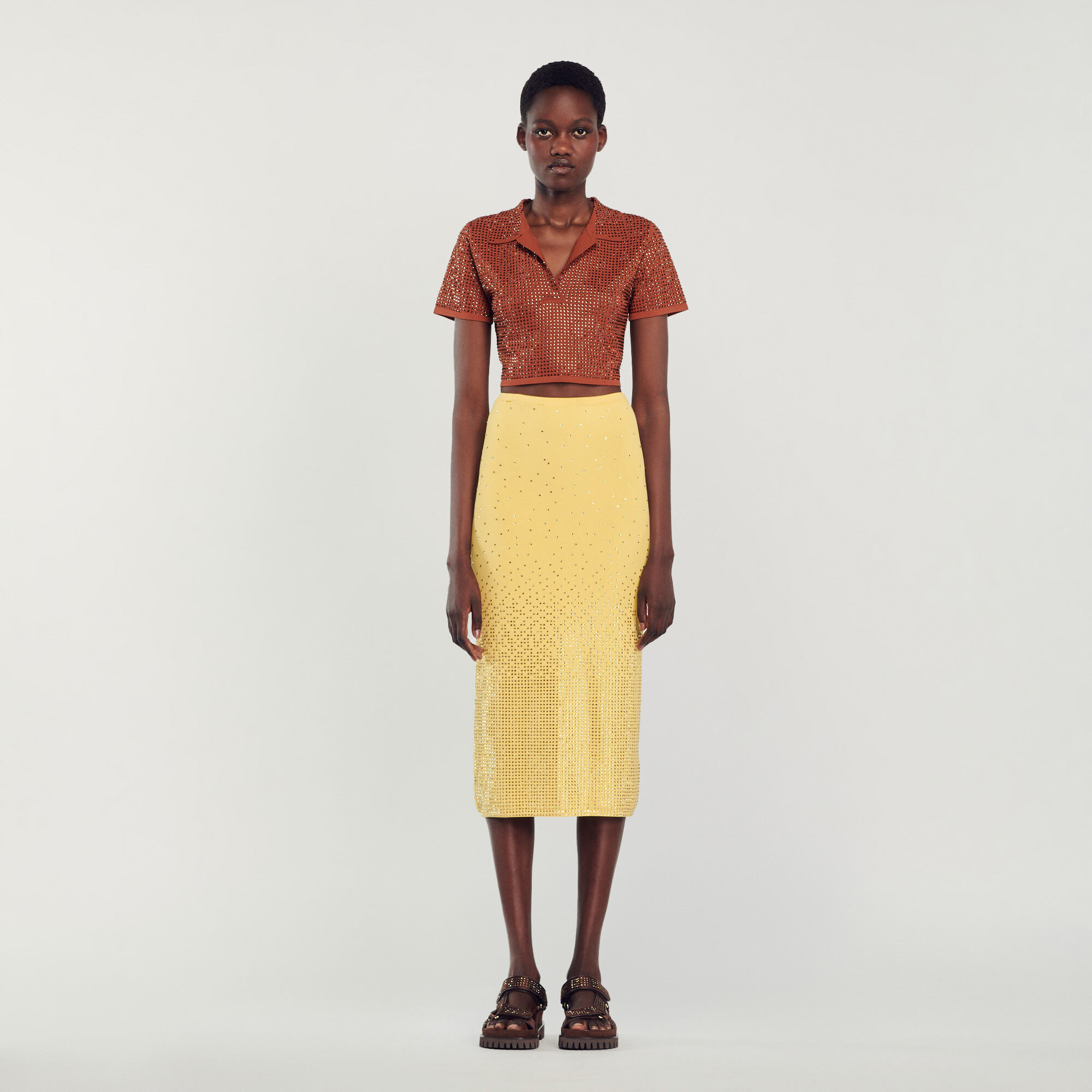 Jupe midi top jaune