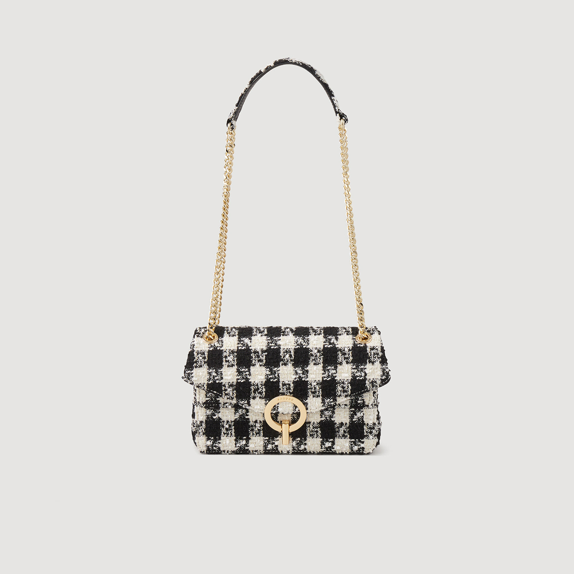 Borsa Yza in tweed pied de poule SFASA01125 Noir Ecru Tutte le
