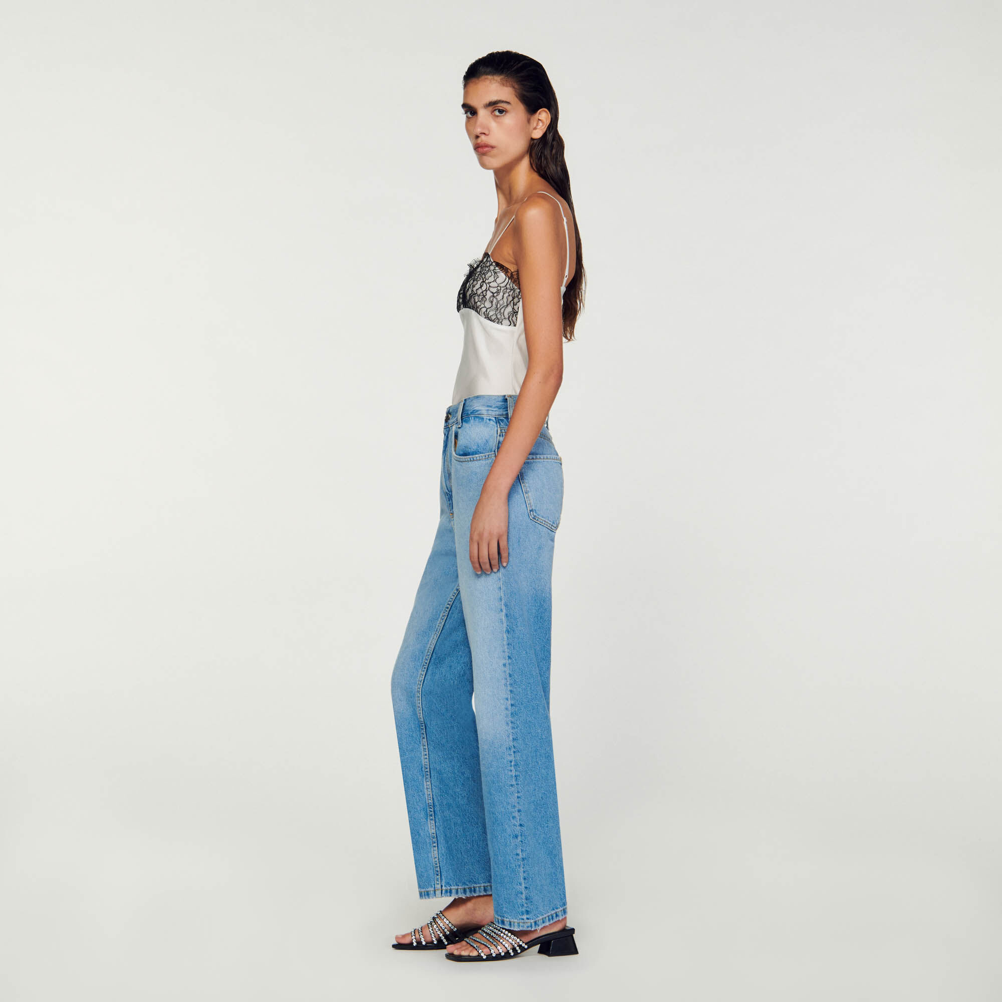 Jeans droit taille basse outlet femme
