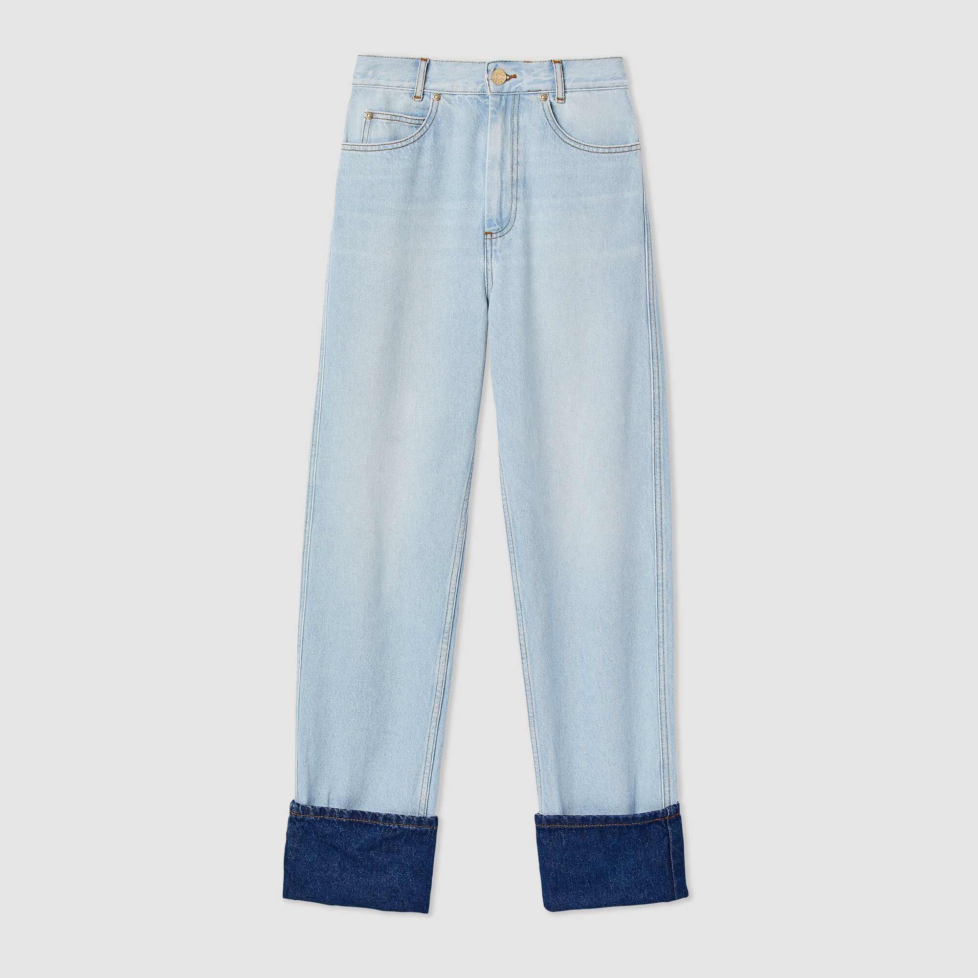 Jeans d lav con risvolto a contrasto SFPJE00426 Bleu jean clair