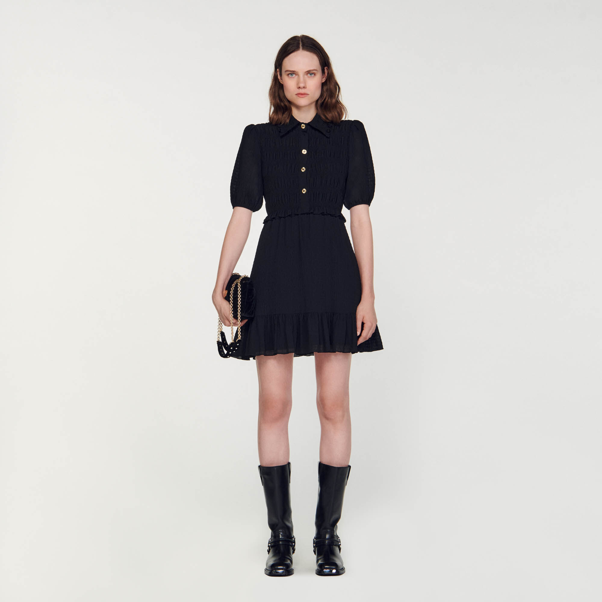 Abito corto con punto smock SFPRO03251 Abiti Sandro Paris