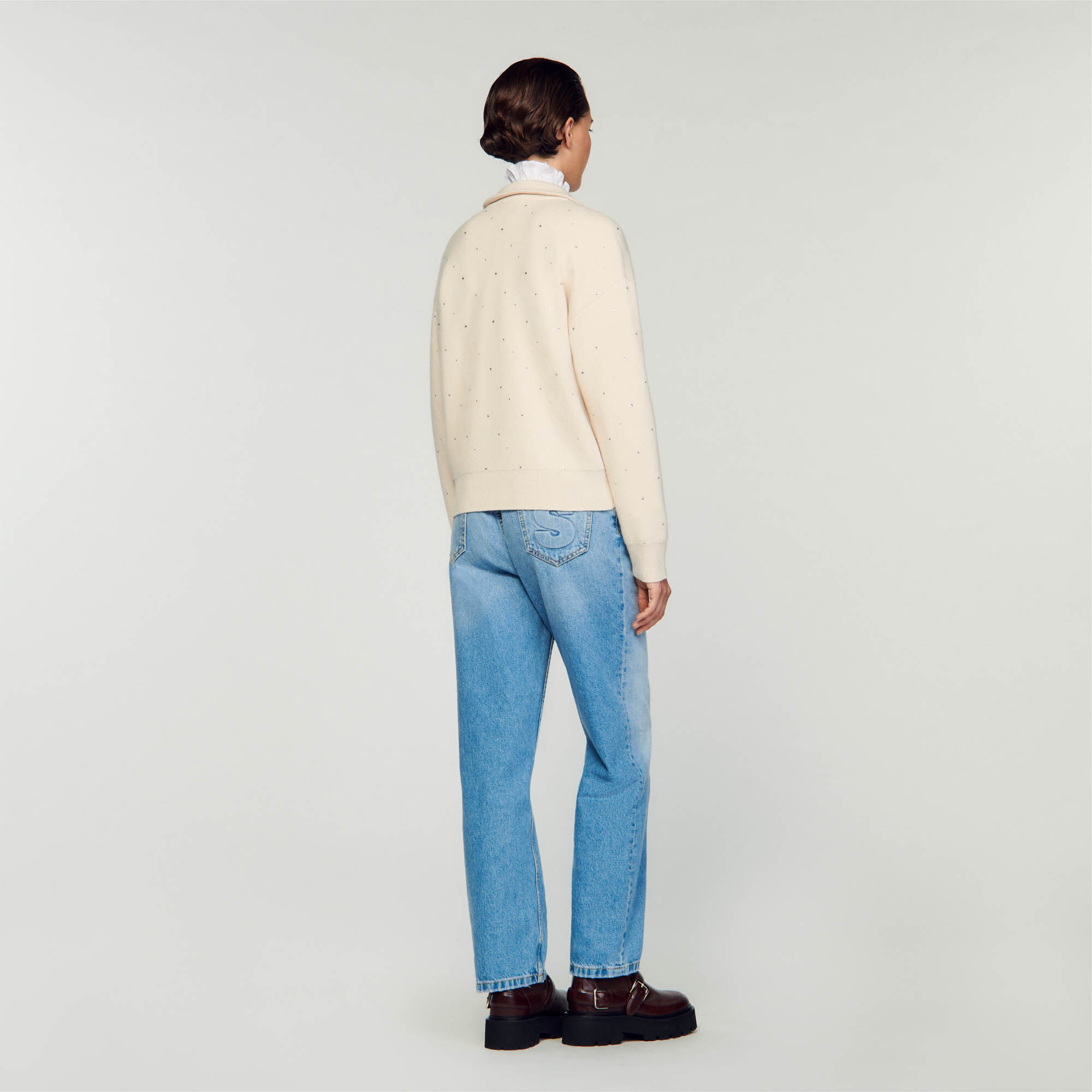 Maglione collo sale alto zip