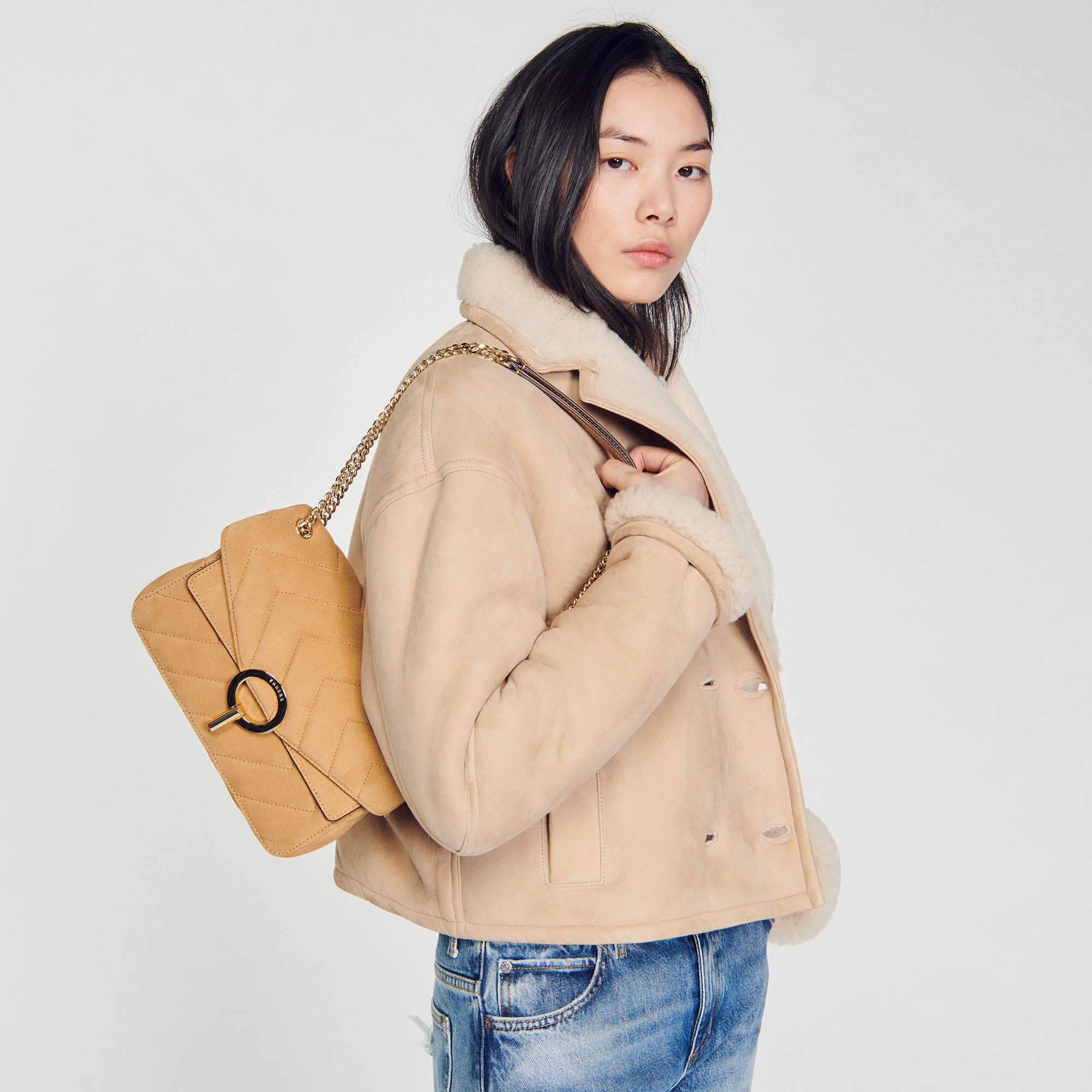 Borsa Yza in pelle scamosciata SFASA00560 Beige Tutte le Borse
