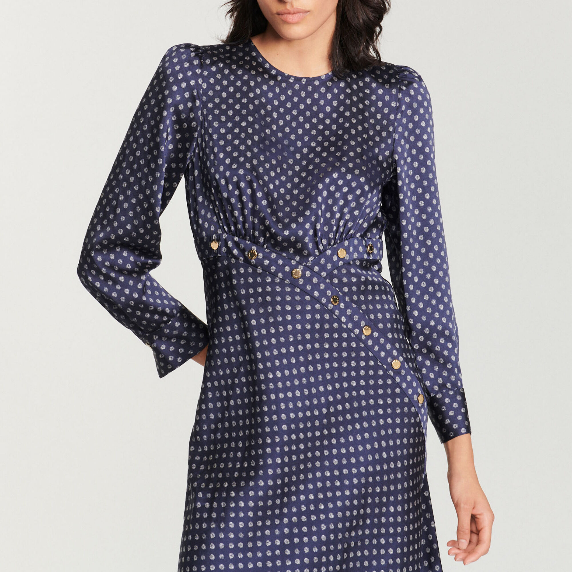 Robe longue fluide imprim petits pois SFPRO02630 Bleu marine
