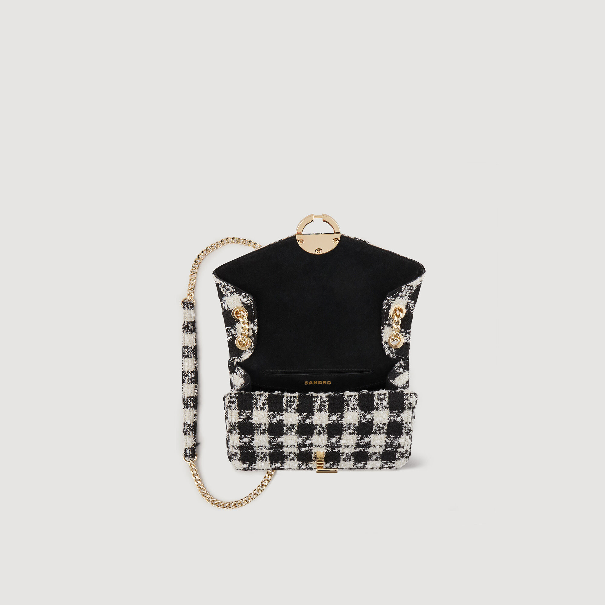 Borsa Yza in tweed pied de poule SFASA01125 Noir Ecru Tutte le