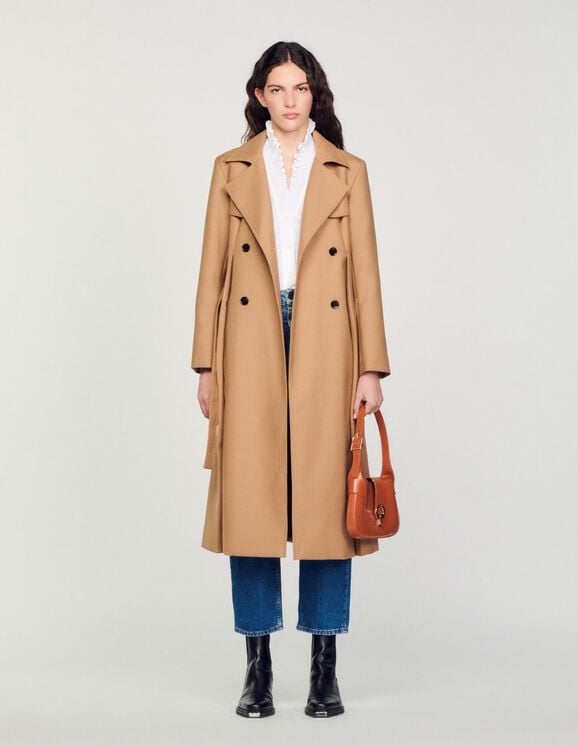 Manteau long style trench Camel Femme