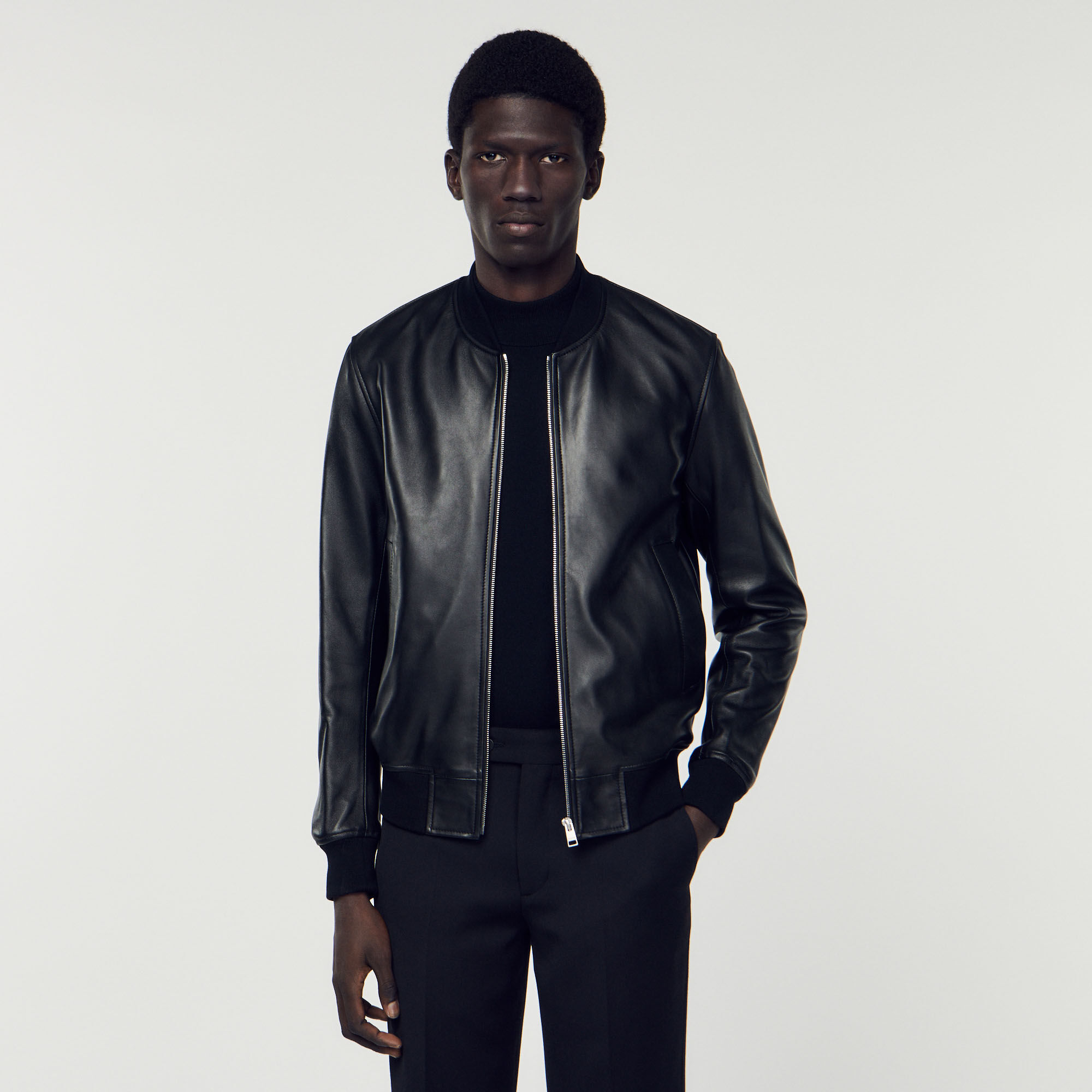 Veste en cuir homme sandro online