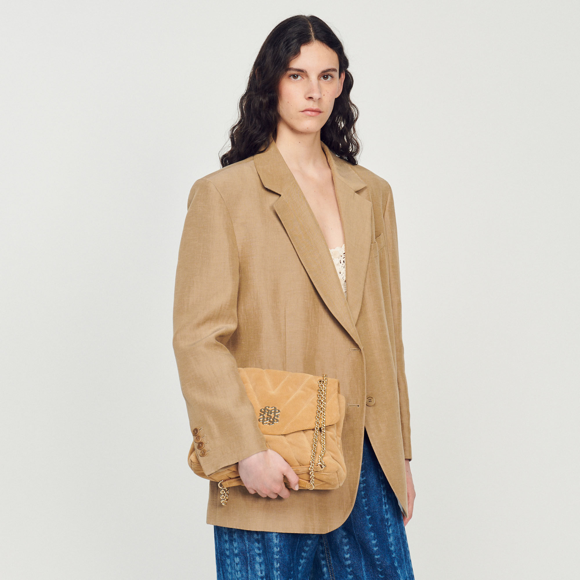 Borsa scamosciata sale cammello